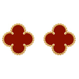 Van Cleef & Arpels Vintage Alhambra Carnelian Clip Back Earrings 18K Yellow Gold