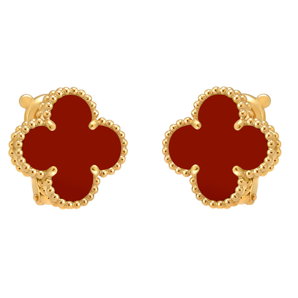Van Cleef & Arpels Vintage Alhambra Carnelian Clip Back Earrings 18K Yellow Gold