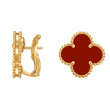 Van Cleef & Arpels Vintage Alhambra Carnelian Clip Back Earrings 18K Yellow Gold