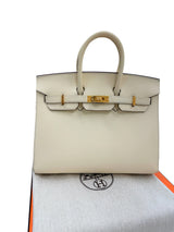 Hermes Birkin 25 Craie Togo Leather Gold Hardware Handbag