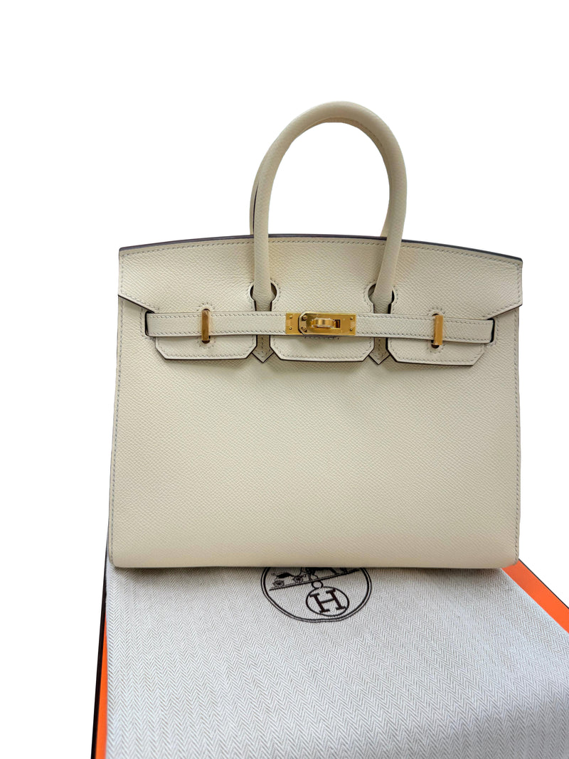 Hermes Birkin 25 Craie Togo Leather Gold Hardware Handbag