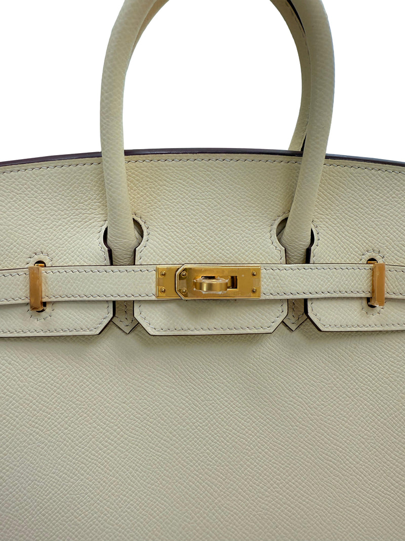 Hermes Birkin 25 Craie Togo Leather Gold Hardware Handbag