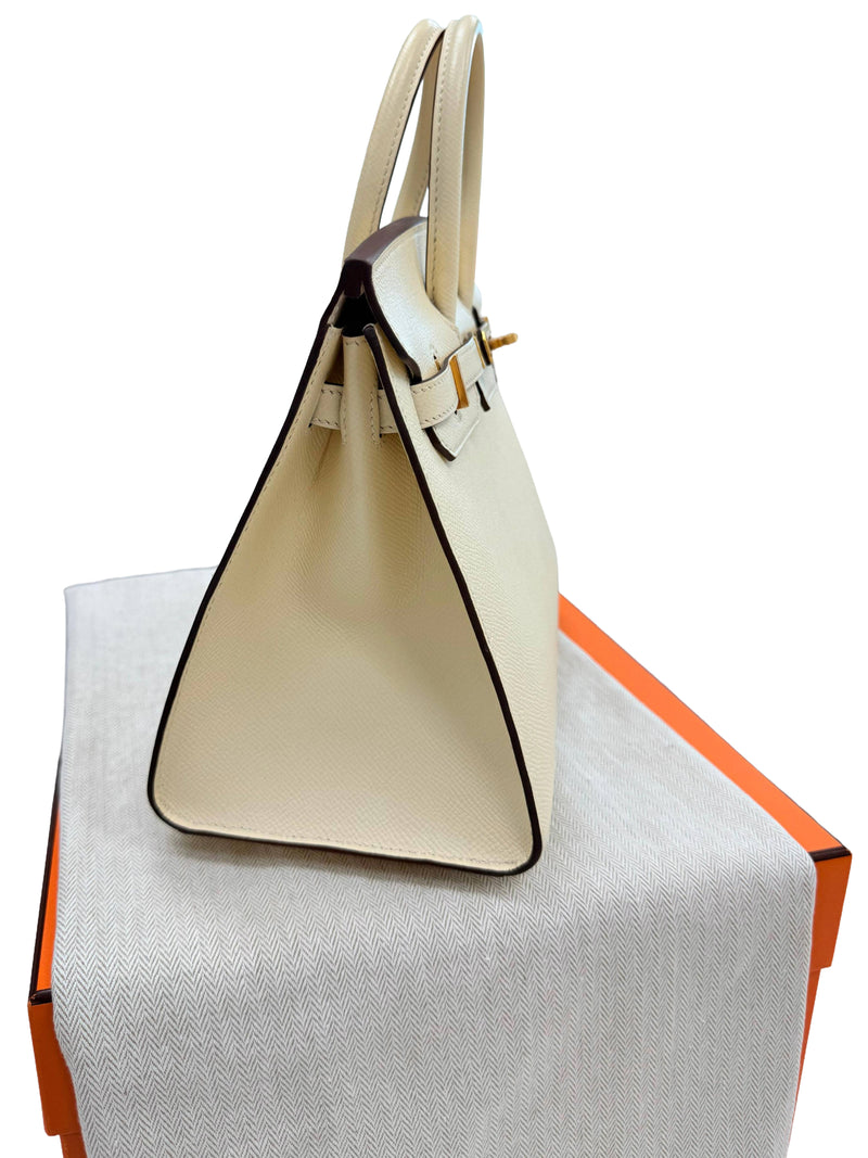 Hermes Birkin 25 Craie Togo Leather Gold Hardware Handbag