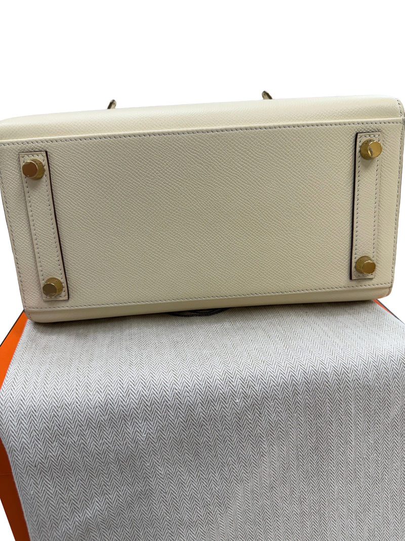 Hermes Birkin 25 Craie Togo Leather Gold Hardware Handbag