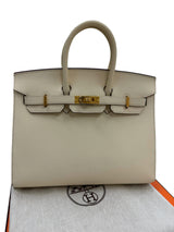 Hermes Birkin 25 Craie Togo Leather Gold Hardware Handbag