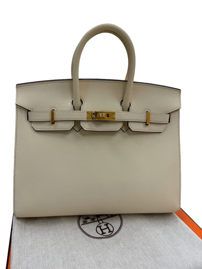 Hermes Birkin 25 Craie Togo Leather Gold Hardware Handbag