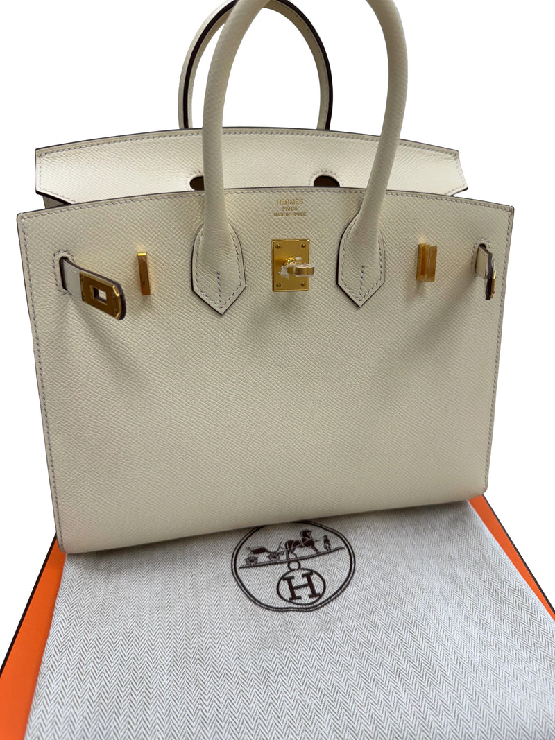 Hermes Birkin 25 Craie Togo Leather Gold Hardware Handbag