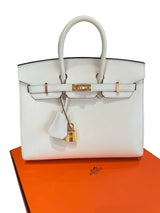 Hermes Birkin 25 Craie Epsom Leather Gold Hardware Handbag