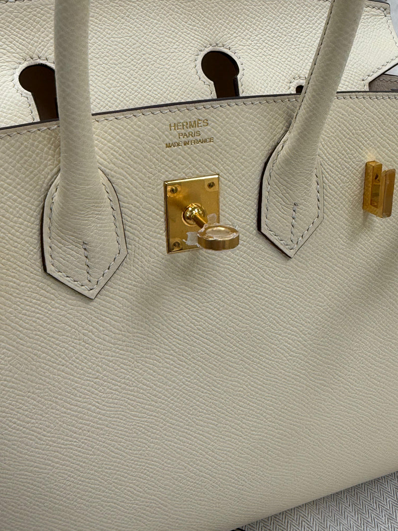 Hermes Birkin 25 Craie Togo Leather Gold Hardware Handbag