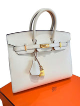 Hermes Birkin 25 Craie Epsom Leather Gold Hardware Handbag