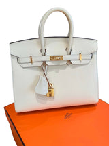 Hermes Birkin 25 Craie Epsom Leather Gold Hardware Handbag