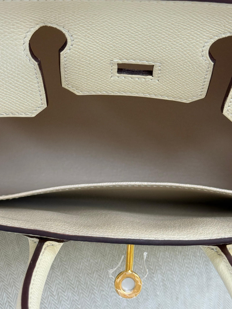 Hermes Birkin 25 Craie Togo Leather Gold Hardware Handbag