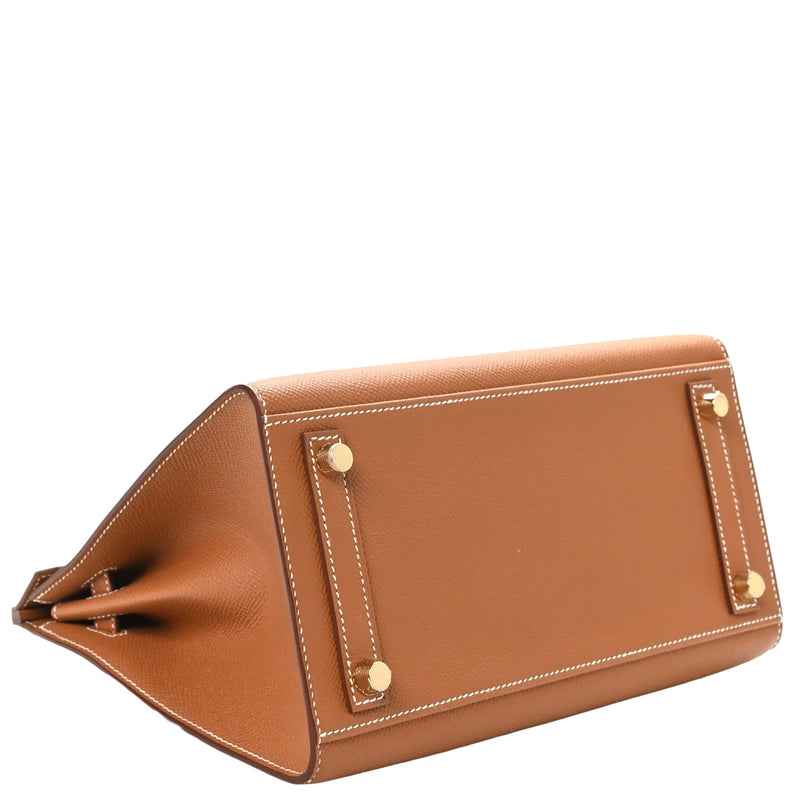 Hermes Birkin Sellier 25 Gold Epsom Leather Rolled Handles Gold Hardware Handbag