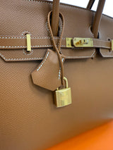 Hermes Birkin Sellier 25 Gold Epsom Leather Rolled Handles Gold Hardware Handbag