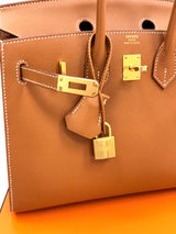 Hermes Birkin Sellier 25 Gold Epsom Leather Rolled Handles Gold Hardware Handbag
