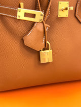 Hermes Birkin Sellier 25 Gold Epsom Leather Rolled Handles Gold Hardware Handbag