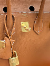 Hermes Birkin Sellier 25 Gold Epsom Leather Rolled Handles Gold Hardware Handbag