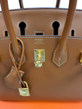 Hermes Birkin Sellier 25 Gold Epsom Leather Rolled Handles Gold Hardware Handbag