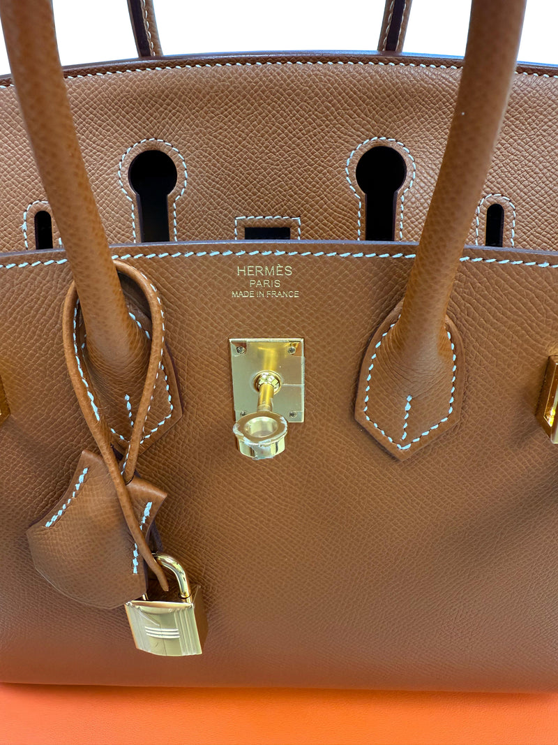 Hermes Birkin Sellier 25 Gold Epsom Leather Rolled Handles Gold Hardware Handbag