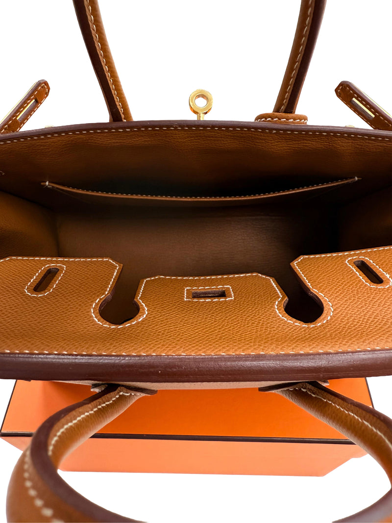 Hermes Birkin Sellier 25 Gold Epsom Leather Rolled Handles Gold Hardware Handbag