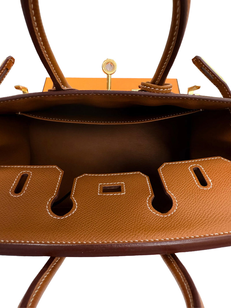 Hermes Birkin Sellier 25 Gold Epsom Leather Rolled Handles Gold Hardware Handbag