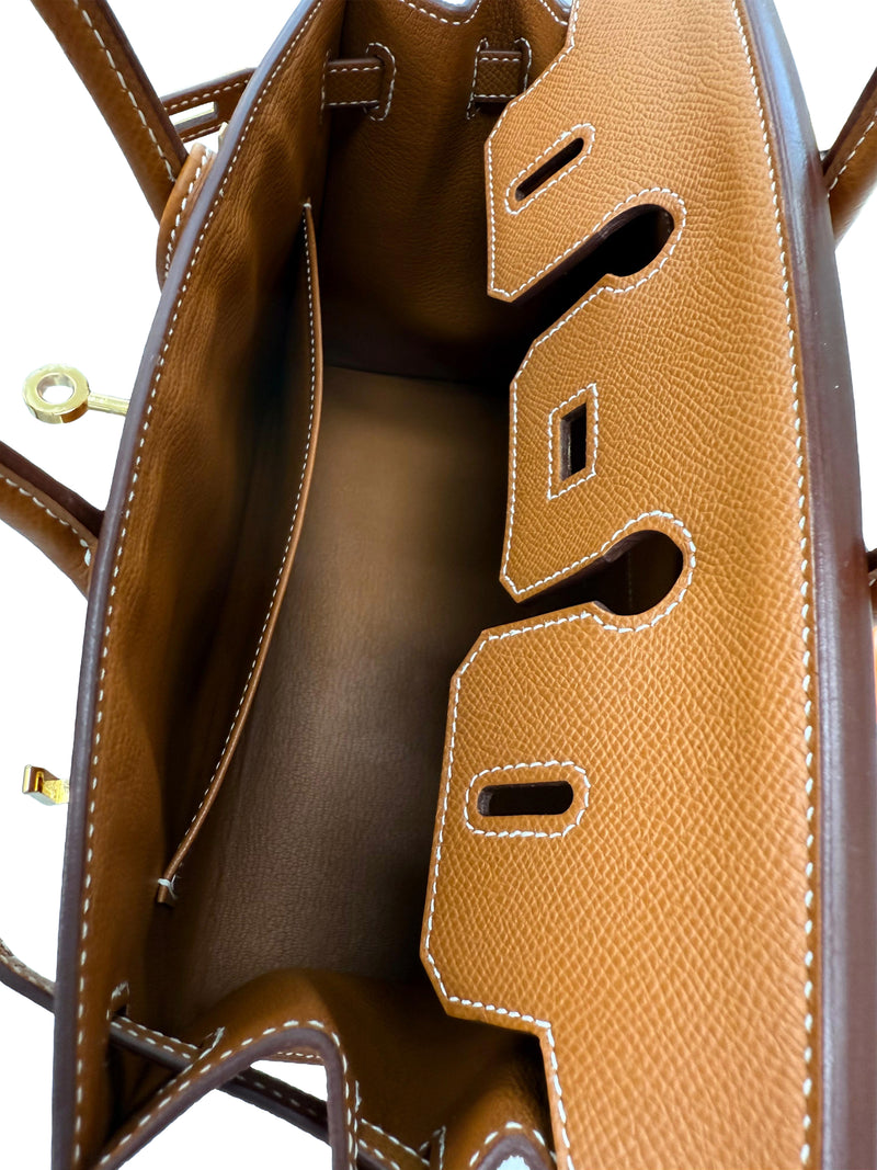 Hermes Birkin Sellier 25 Gold Epsom Leather Rolled Handles Gold Hardware Handbag