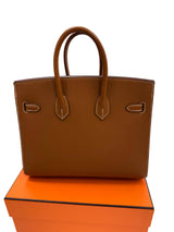 Hermes Birkin Sellier 25 Gold Epsom Leather Rolled Handles Gold Hardware Handbag