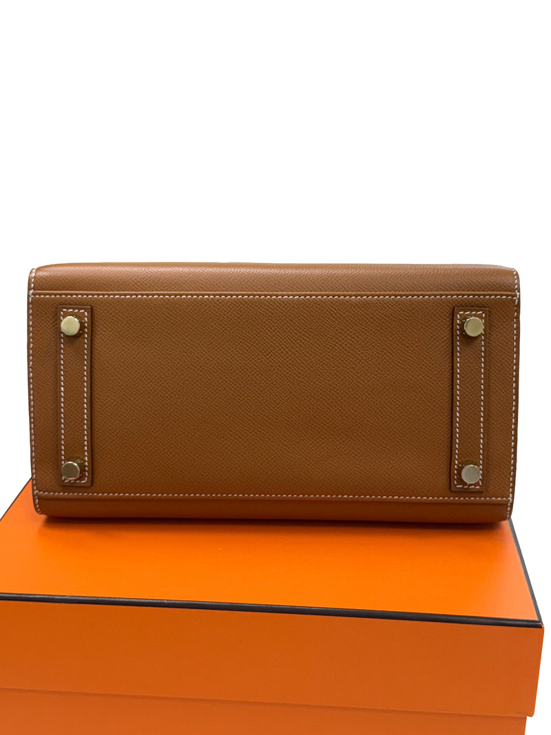 Hermes Birkin Sellier 25 Gold Epsom Leather Rolled Handles Gold Hardware Handbag