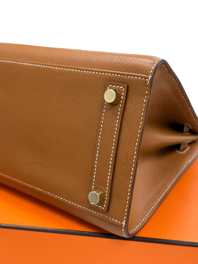 Hermes Birkin Sellier 25 Gold Epsom Leather Rolled Handles Gold Hardware Handbag