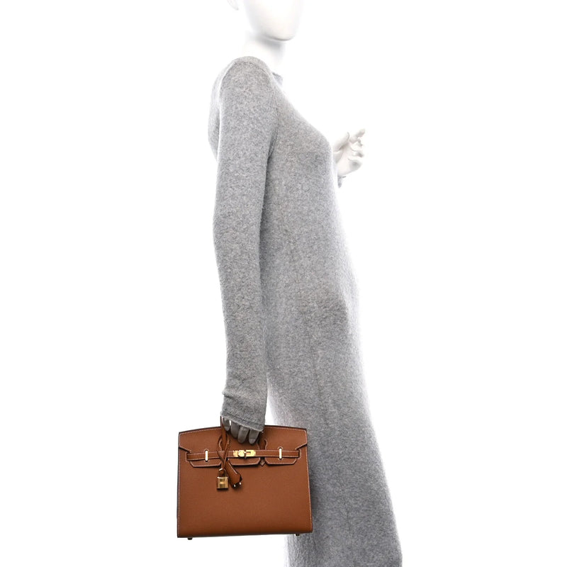 Hermes Birkin Sellier 25 Gold Epsom Leather Rolled Handles Gold Hardware Handbag