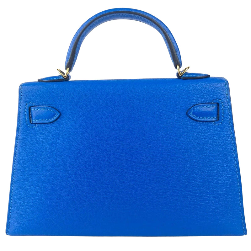 Hermes Mini Kelly 20 Blue Hydra Chèvre Leather Gold Hardware Handbag