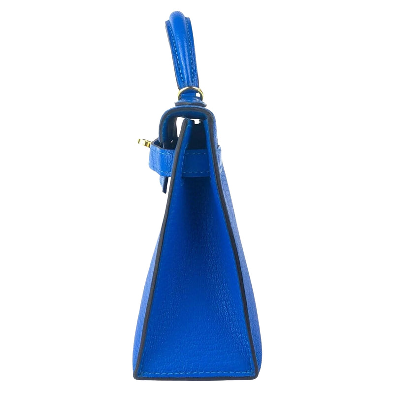 Hermes Mini Kelly 20 Blue Hydra Chèvre Leather Gold Hardware Handbag