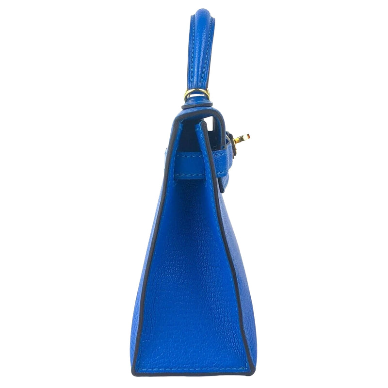 Hermes Mini Kelly 20 Blue Hydra Chèvre Leather Gold Hardware Handbag