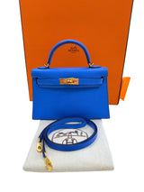 Hermes Mini Kelly 20 Blue Hydra Chèvre Leather Gold Hardware Handbag