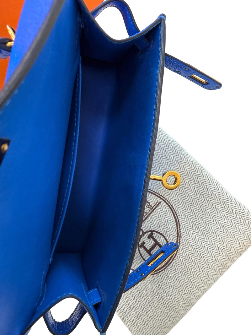 Hermes Mini Kelly 20 Blue Hydra Chèvre Leather Gold Hardware Handbag