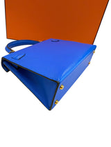 Hermes Mini Kelly 20 Blue Hydra Chèvre Leather Gold Hardware Handbag