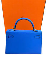 Hermes Mini Kelly 20 Blue Hydra Chèvre Leather Gold Hardware Handbag