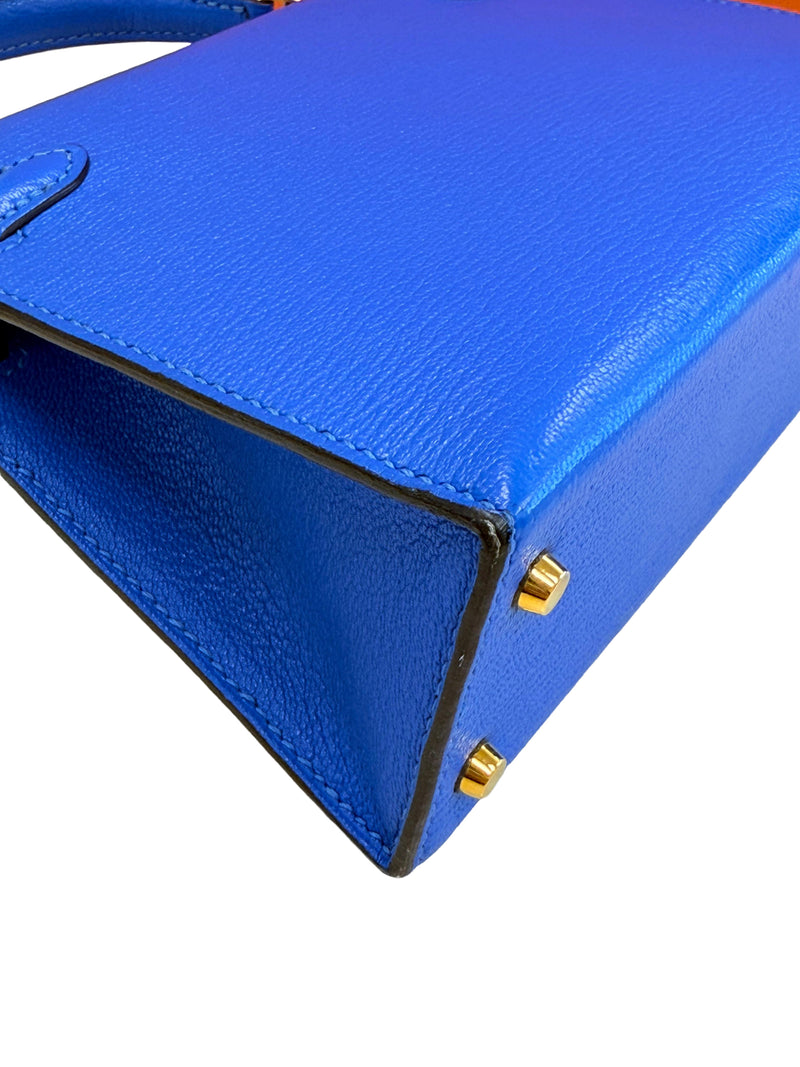 Hermes Mini Kelly 20 Blue Hydra Chèvre Leather Gold Hardware Handbag