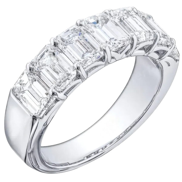 3.52ct Emerald Cut Single-Row Diamond Band Platinum Ring VVS2 E Clarity