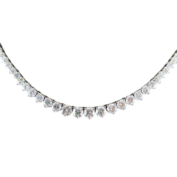 19.57ct Natural Diamond Graduated Tennis Necklace in 14K White Gold