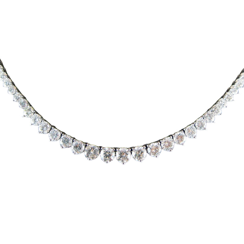 19.57ct Natural Diamond Graduated Tennis Necklace in 14K White Gold