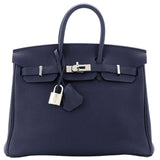 Hermes Birkin 25 Handbag Blue Togo Leather Handbag with Palladium Hardware