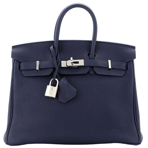 Hermes Birkin 25 Handbag Blue Togo Leather Handbag with Palladium Hardware