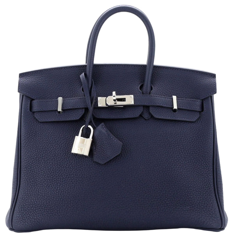 Hermes Birkin 25 Handbag Blue Togo Leather Handbag with Palladium Hardware