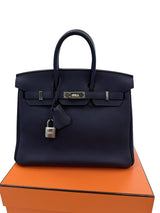Hermes Birkin 25 Handbag Blue Togo Leather Handbag with Palladium Hardware