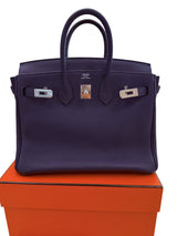 Hermes Birkin 25 Handbag Blue Togo Leather Handbag with Palladium Hardware