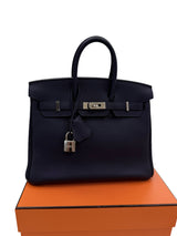Hermes Birkin 25 Handbag Blue Togo Leather Handbag with Palladium Hardware