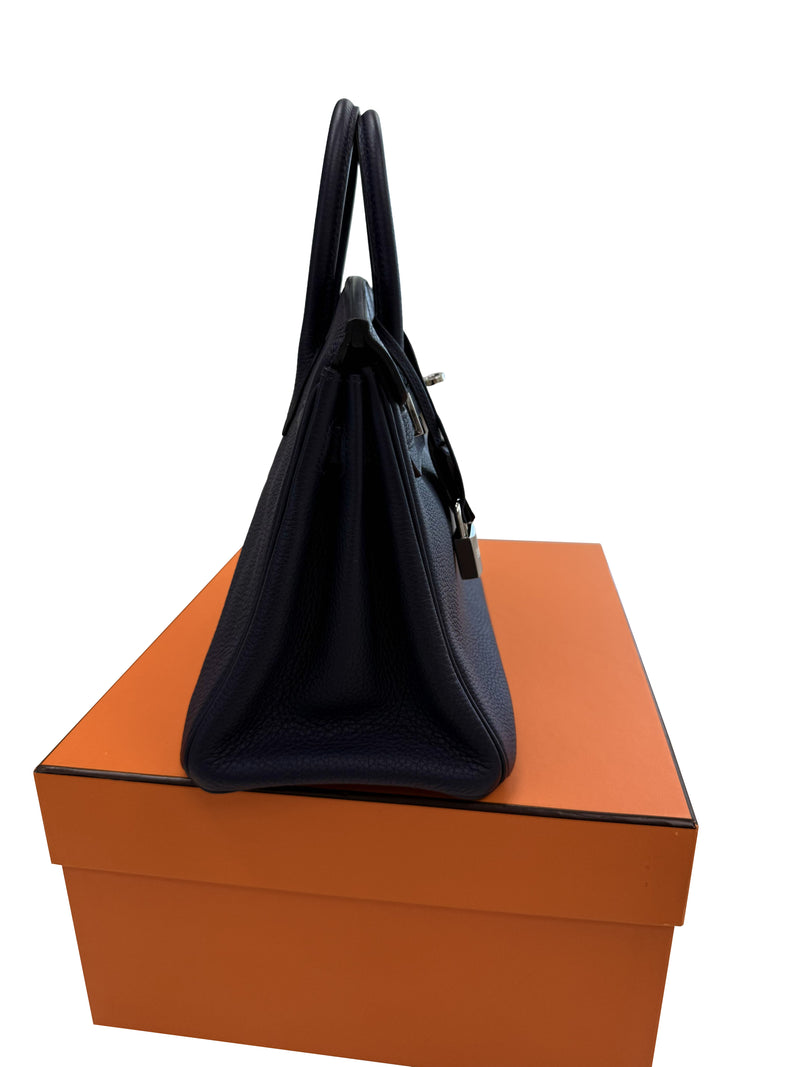 Hermes Birkin 25 Handbag Blue Togo Leather Handbag with Palladium Hardware