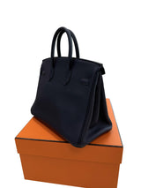 Hermes Birkin 25 Handbag Blue Togo Leather Handbag with Palladium Hardware