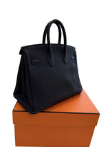 Hermes Birkin 25 Handbag Blue Togo Leather Handbag with Palladium Hardware